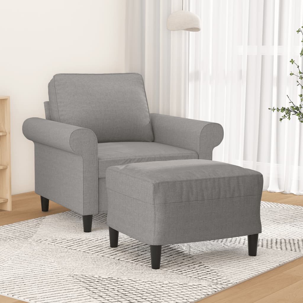 Sessel mit Hocker Hellgrau 60 cm Stoff