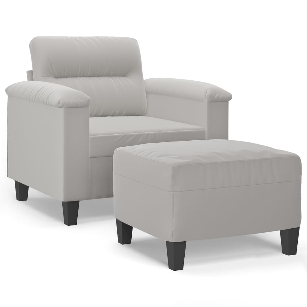 Sessel mit Hocker Hellgrau 60 cm Mikrofasergewebe