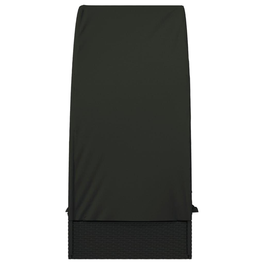 Sonnenliege mit Runddach Schwarz 211x57x140 cm Poly Rattan