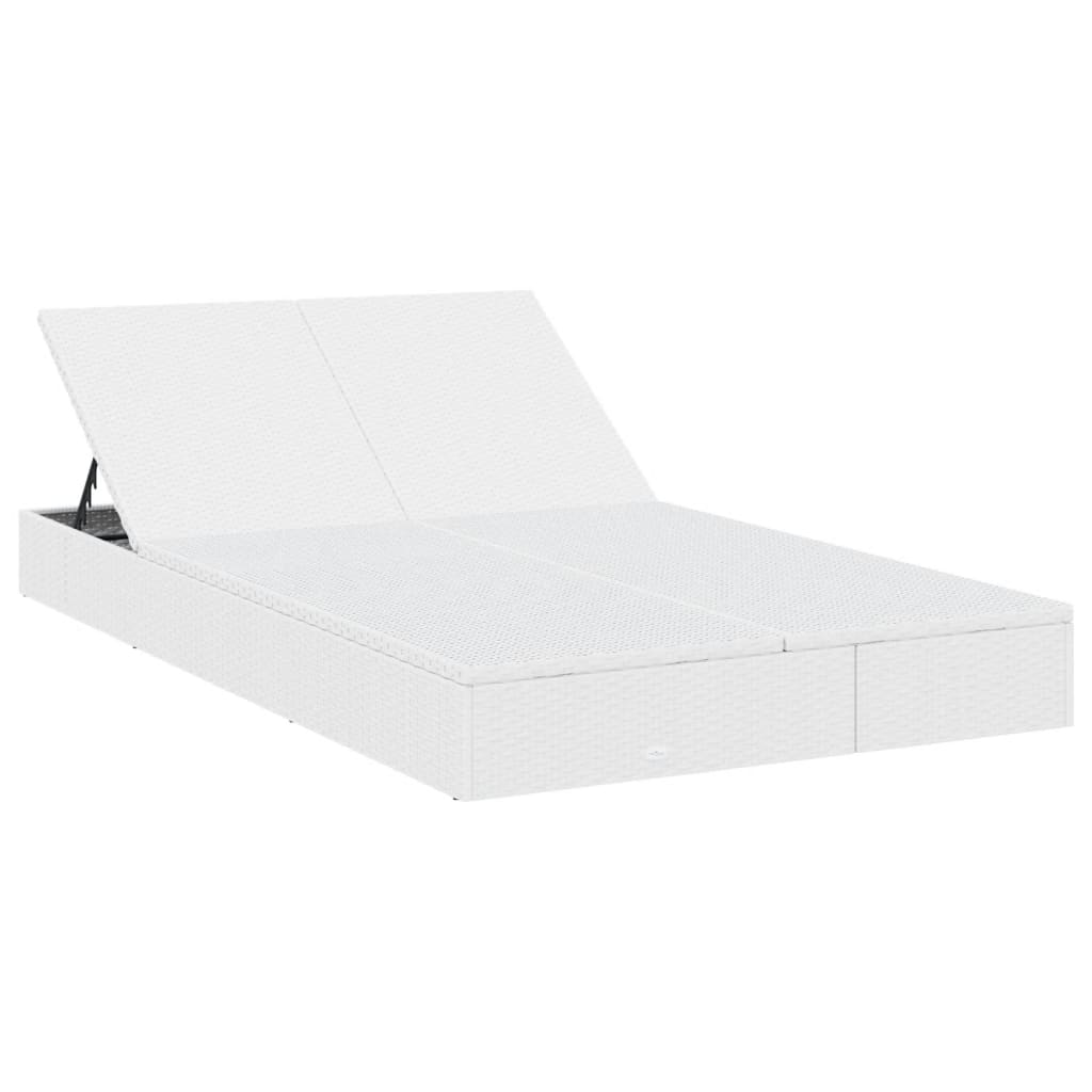 Sonnenliege für 2 Personen mit Kissen Weiß Poly Rattan