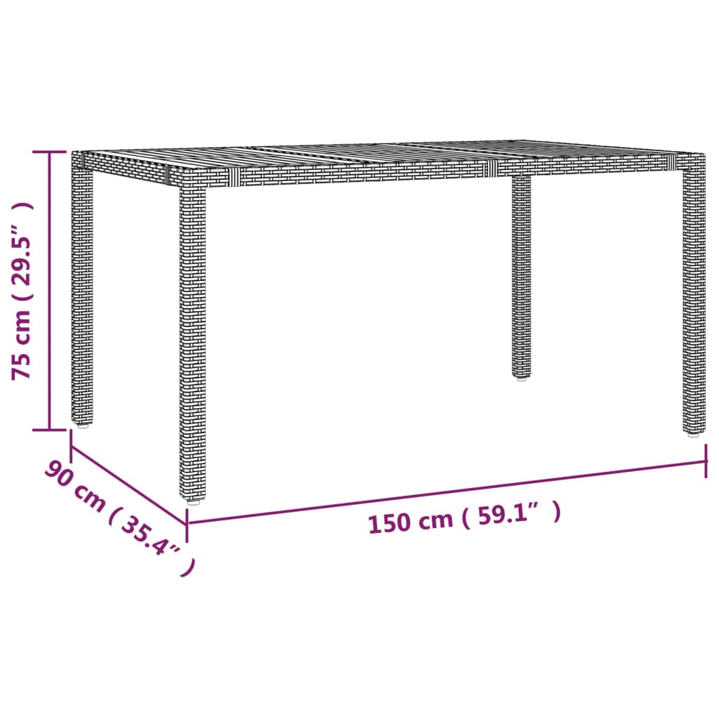 Gartentisch mit Holzplatte Schwarz Poly Rattan & Akazienholz