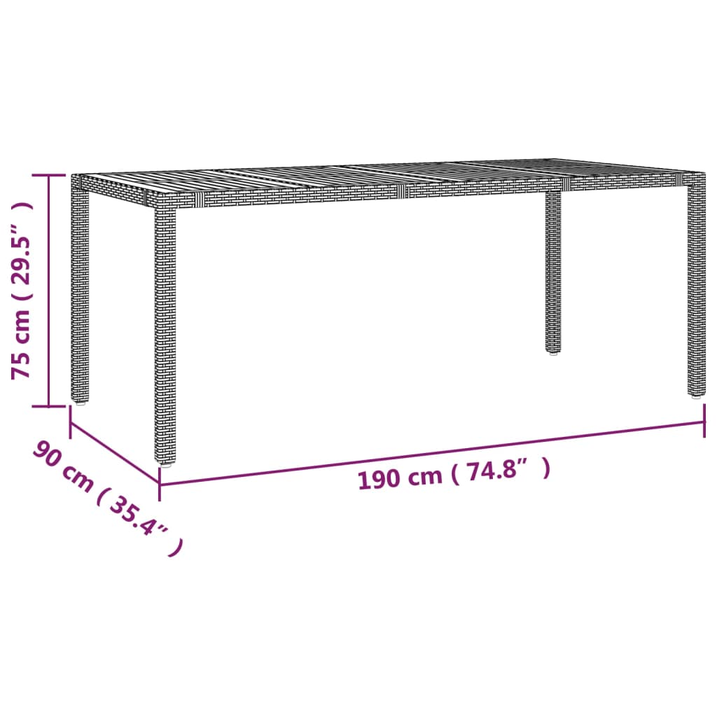 Gartentisch mit Holzplatte Grau Poly Rattan & Massivholz Akazie