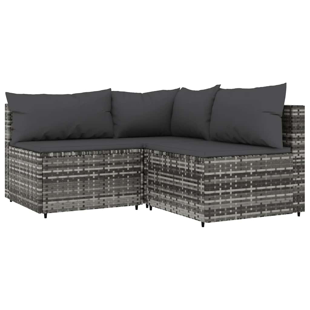 3-tlg. Garten-Lounge-Set mit Kissen Grau Poly Rattan