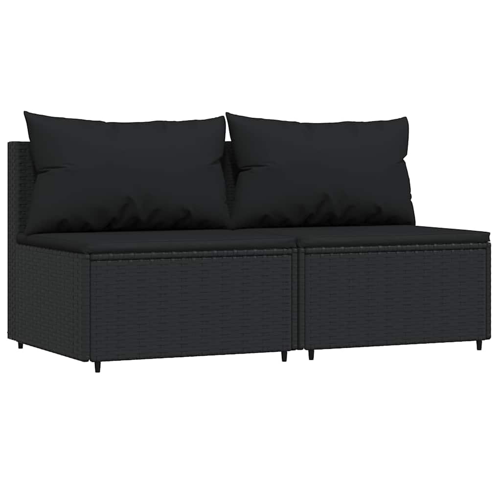 Garten-Mittelsofas mit Kissen 2 Stk. Schwarz Poly Rattan