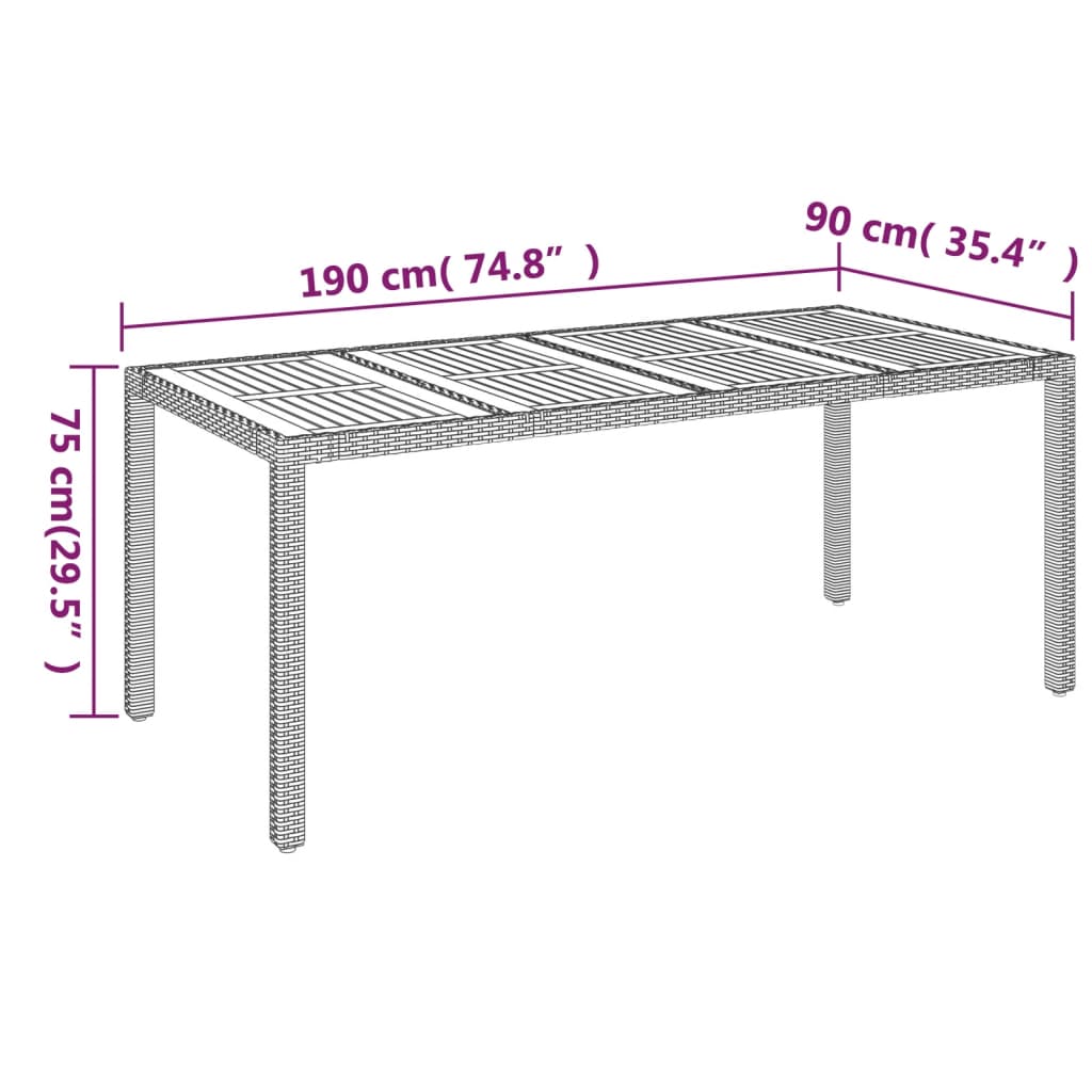Gartentisch mit Holzplatte Schwarz 190x90x75 cm Poly Rattan