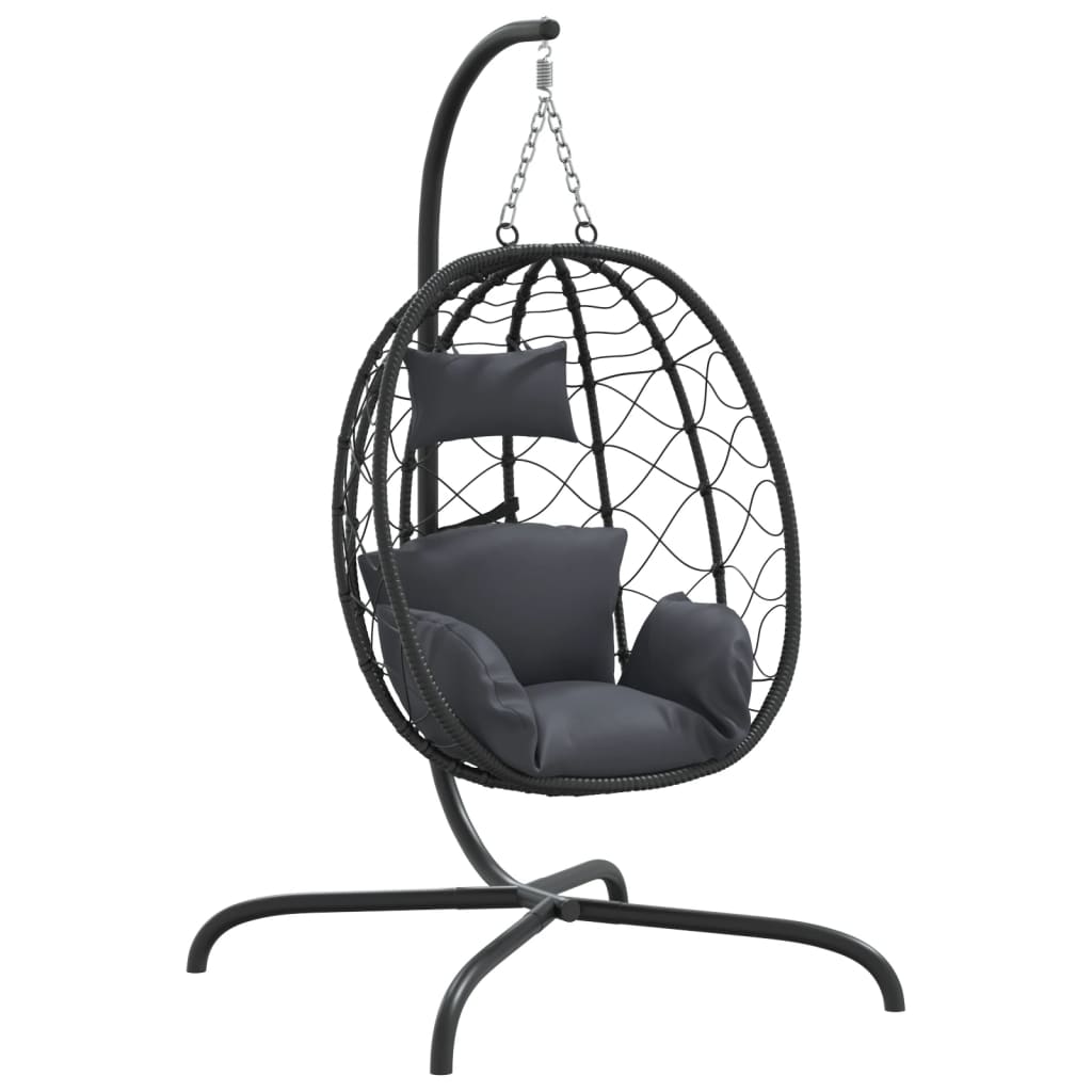 Hängesessel mit Kissen Anthrazit Poly Rattan & Stahl