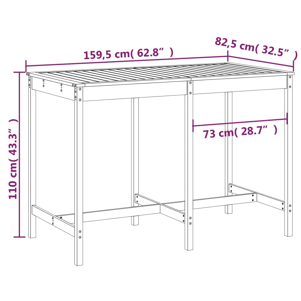 Gartentisch Schwarz 159,5x82,5x110 cm Massivholz Kiefer