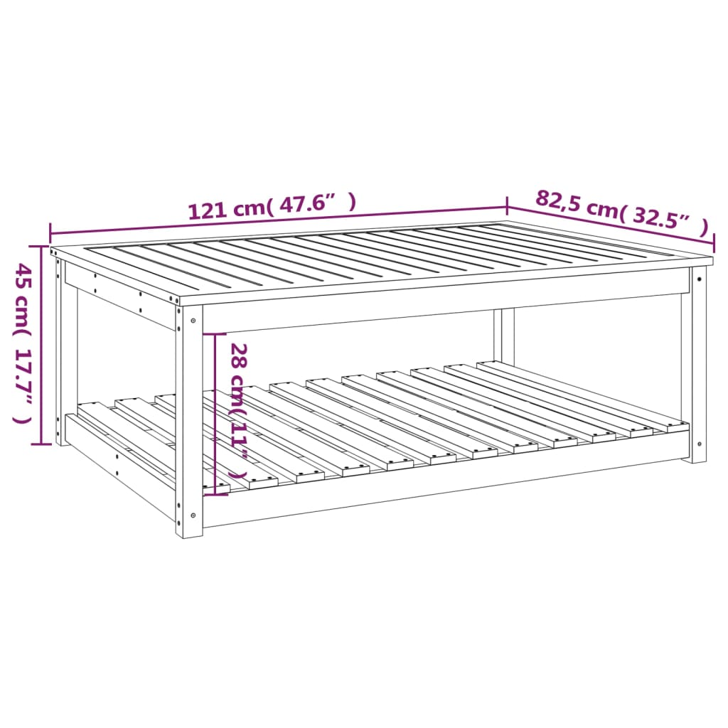 Gartentisch Schwarz 121x82,5x45 cm Massivholz Kiefer