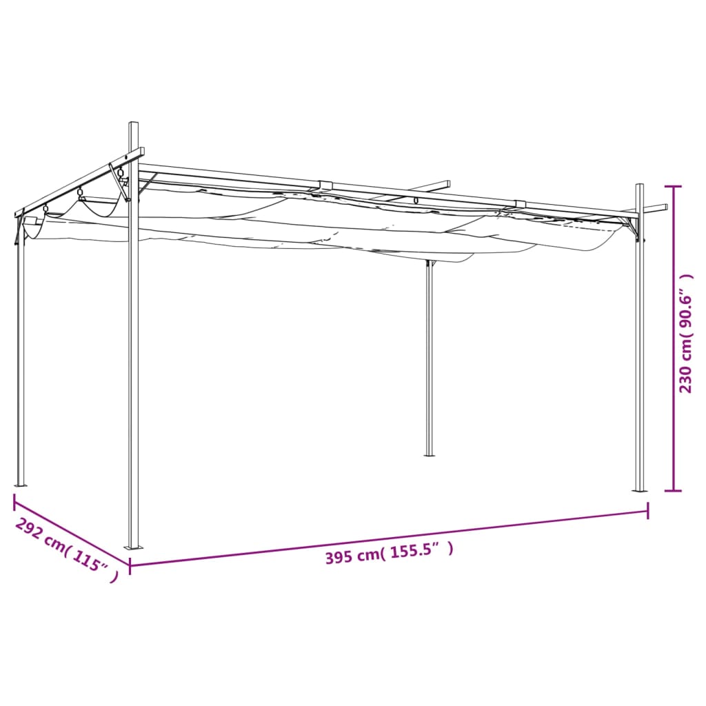 Pergola mit Schiebedach Taupe 395x292x230 cm