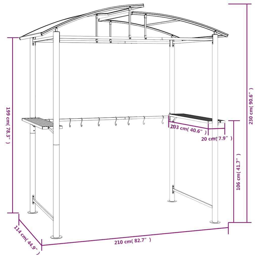Grillpavillon mit Seitenregalen Anthrazit 210x114x230 cm Stahl