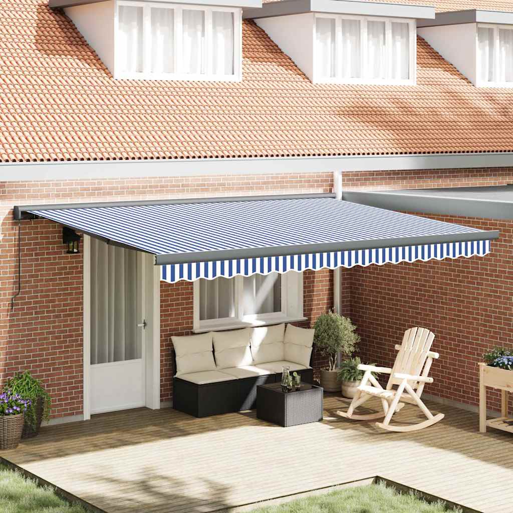 Markise Einziehbar Blau und Weiß 4x3 m Stoff und Aluminium