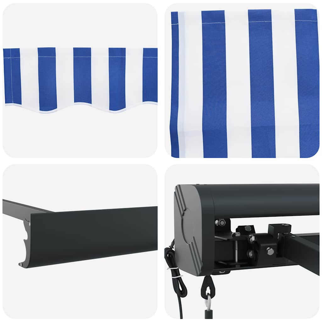 Markise Einziehbar Blau und Weiß 4x3 m Stoff und Aluminium