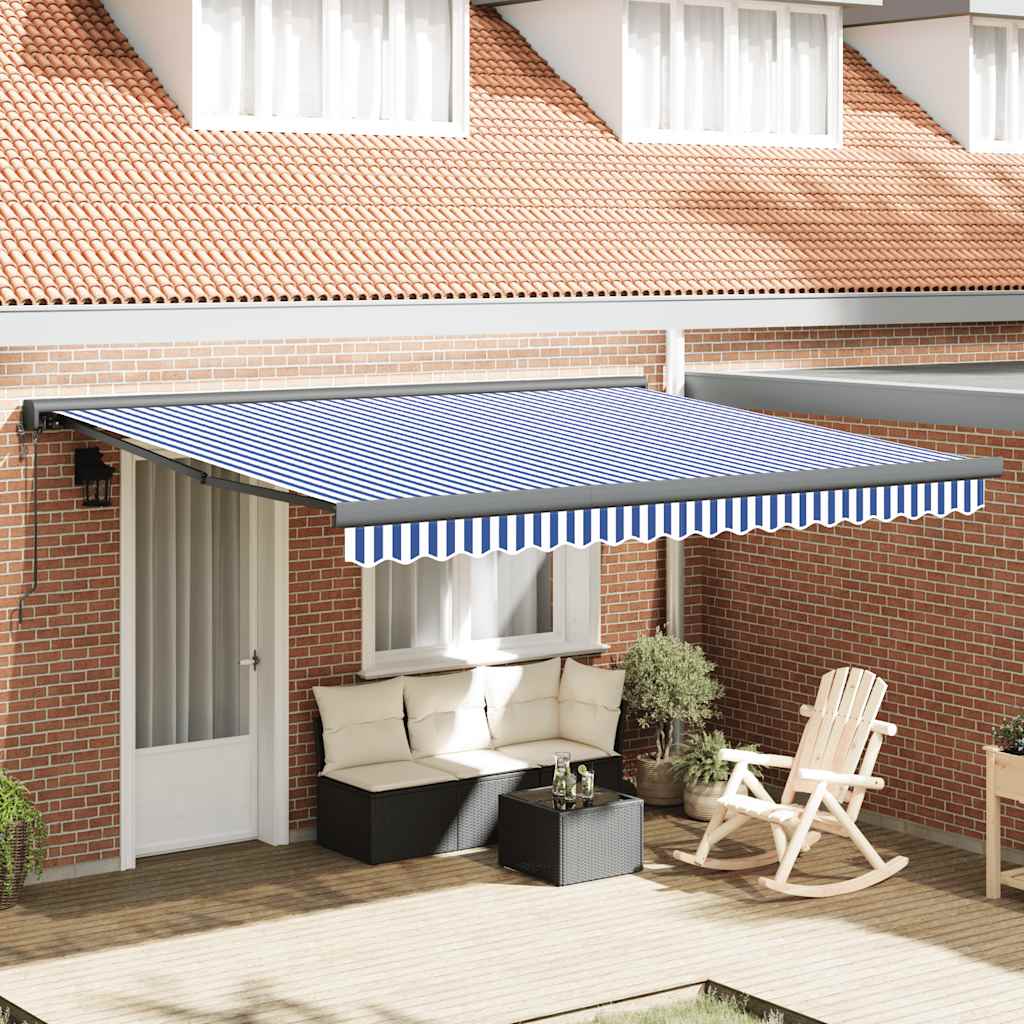Markise Einziehbar Blau und Weiß 4x3 m Stoff und Aluminium