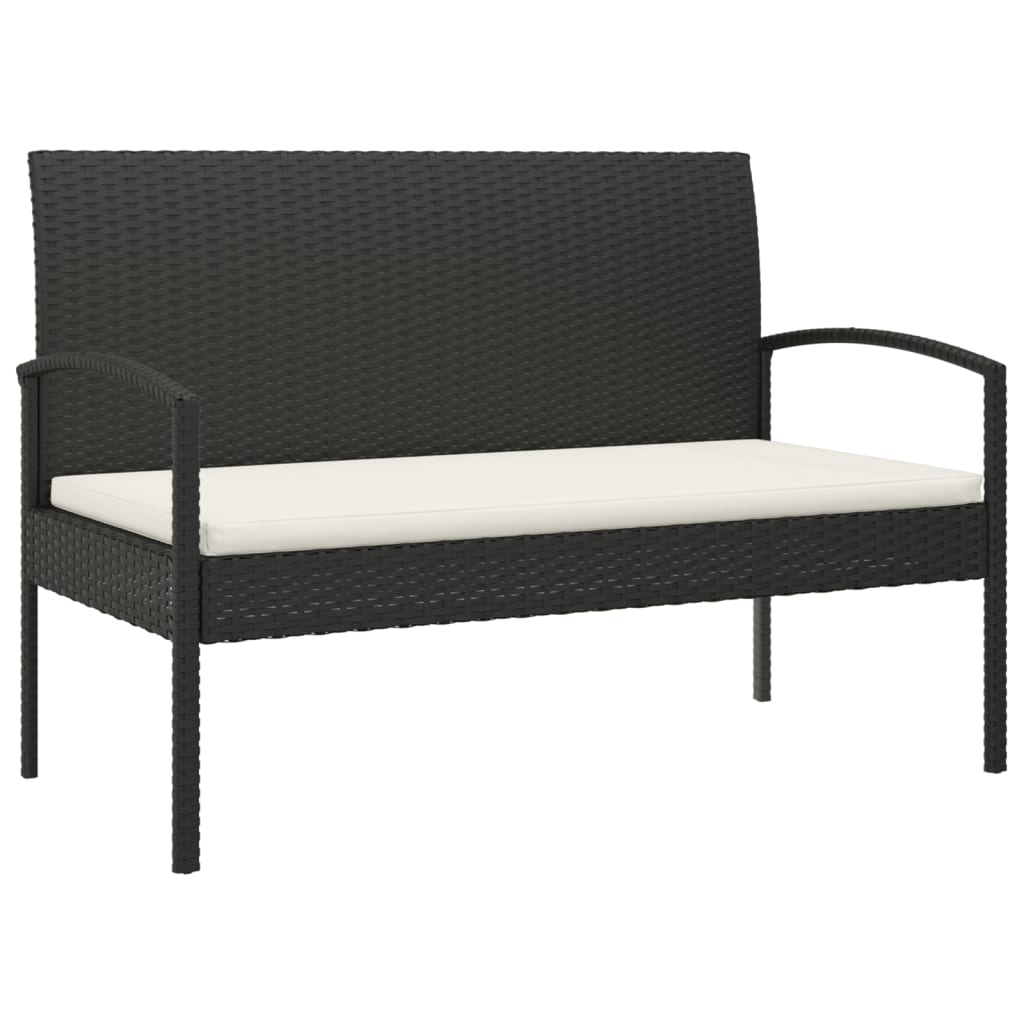 Gartenbank mit Kissen Schwarz 105 cm Poly Rattan