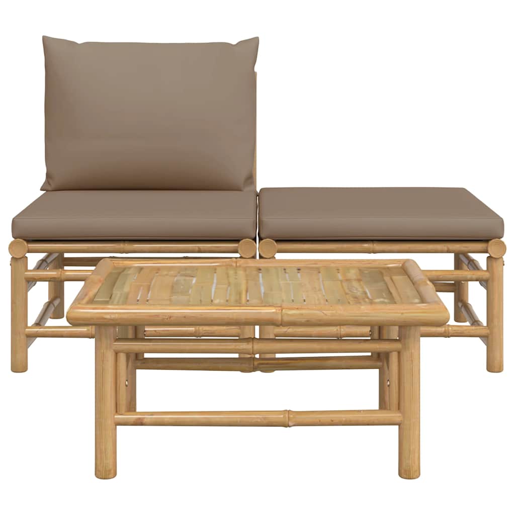 3-tlg. Garten-Lounge-Set mit Taupe Kissen Bambus