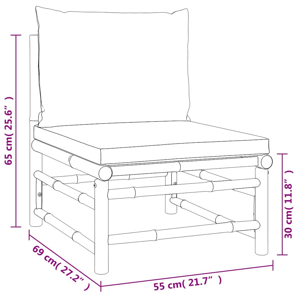 2-tlg. Garten-Lounge-Set mit Taupe Kissen Bambus