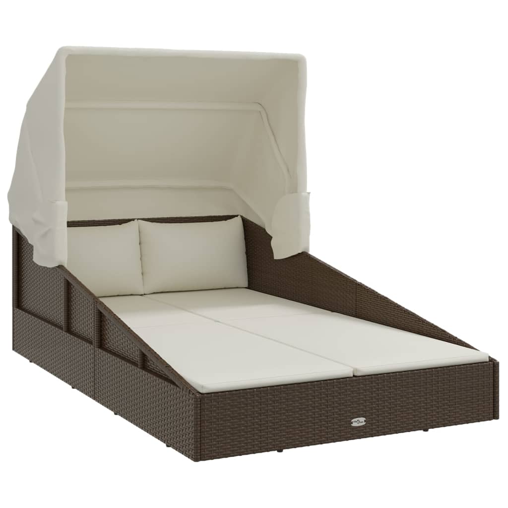 Sonnenliege mit Faltdach Braun 200x114x128 cm Poly Rattan