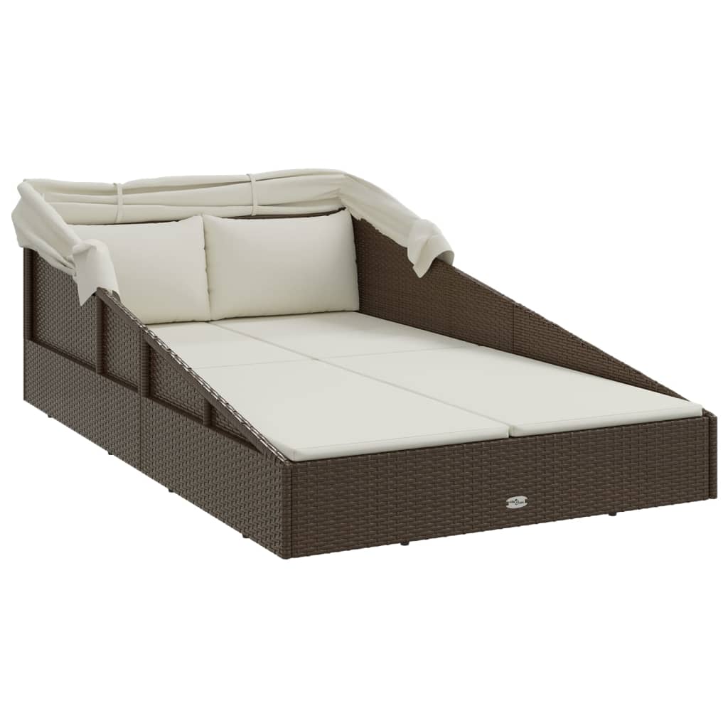 Sonnenliege mit Faltdach Braun 200x114x128 cm Poly Rattan
