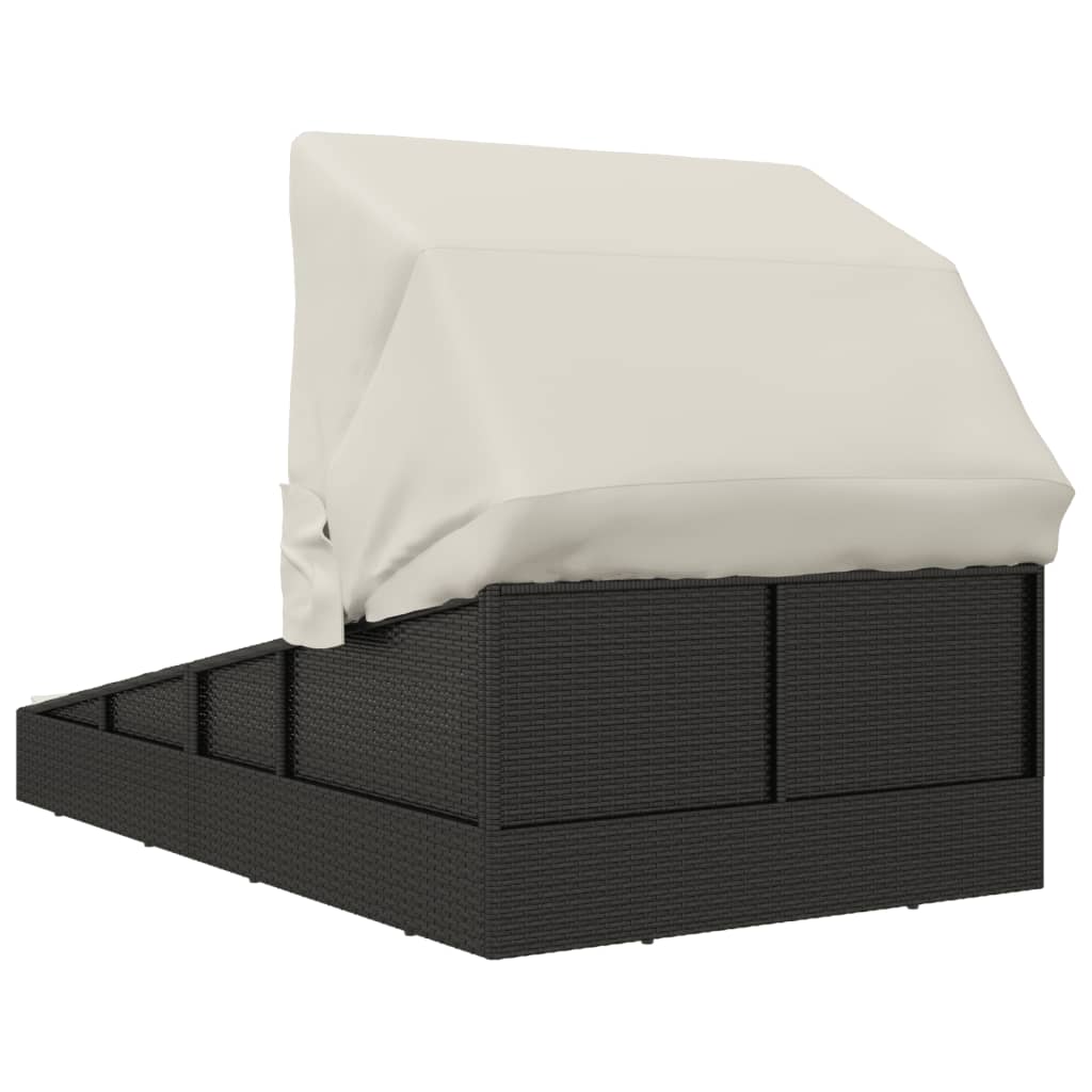 Sonnenliege mit Faltdach Schwarz 200x114x128 cm Poly Rattan
