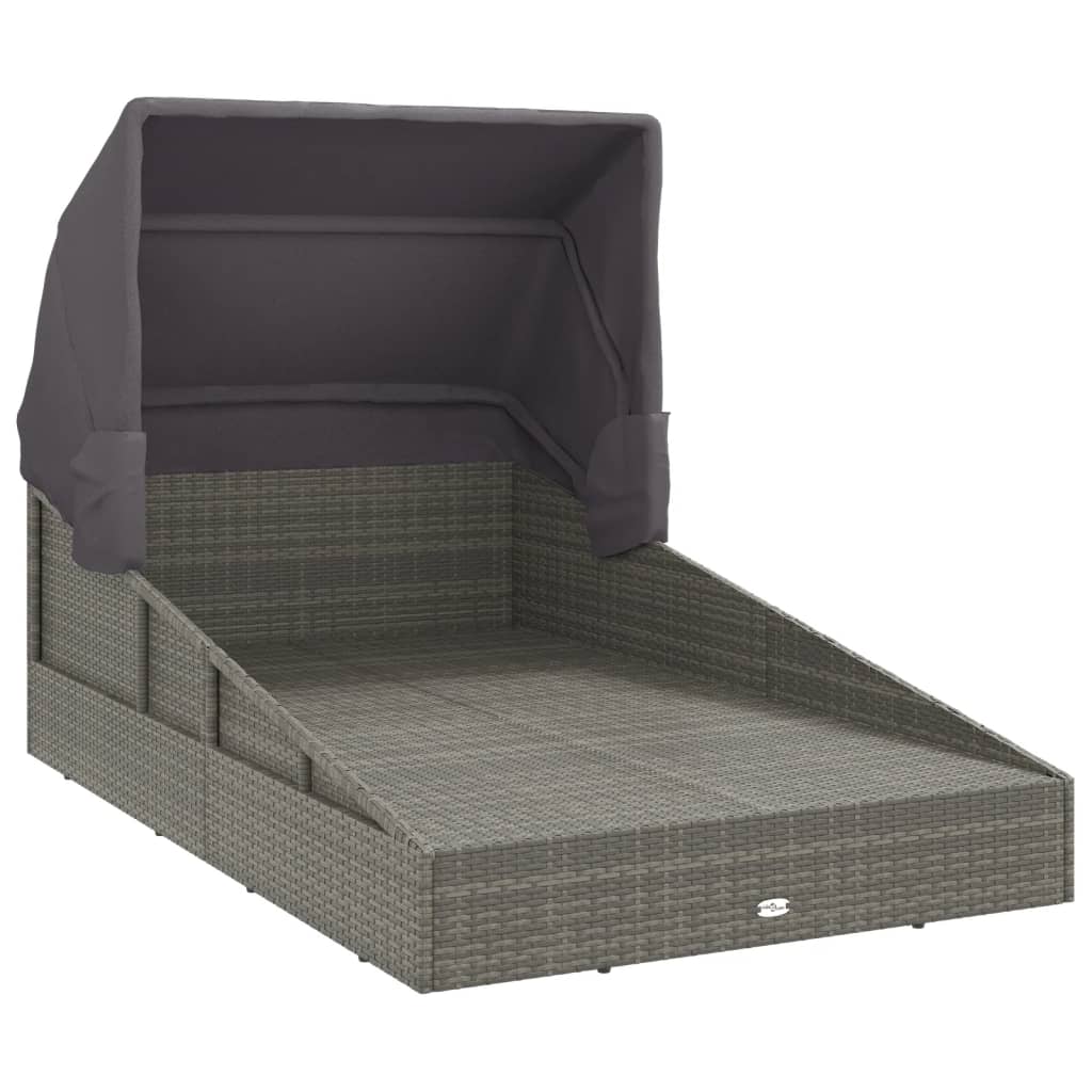 Sonnenliege mit Faltdach Grau 200x114x128 cm Poly Rattan