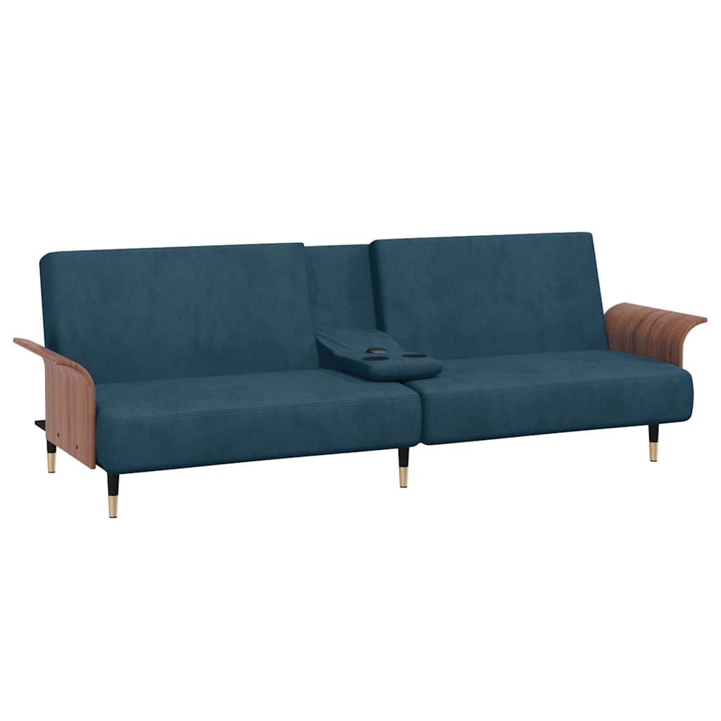 Schlafsofa mit Getränkehaltern Blau Samt