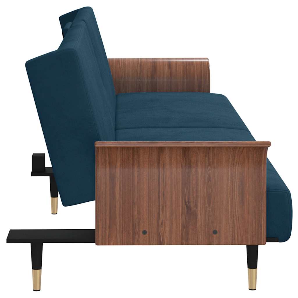 Schlafsofa mit Getränkehaltern Blau Samt