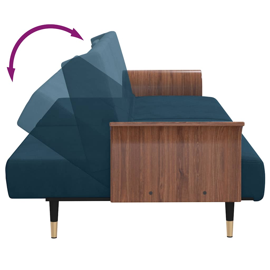 Schlafsofa mit Getränkehaltern Blau Samt