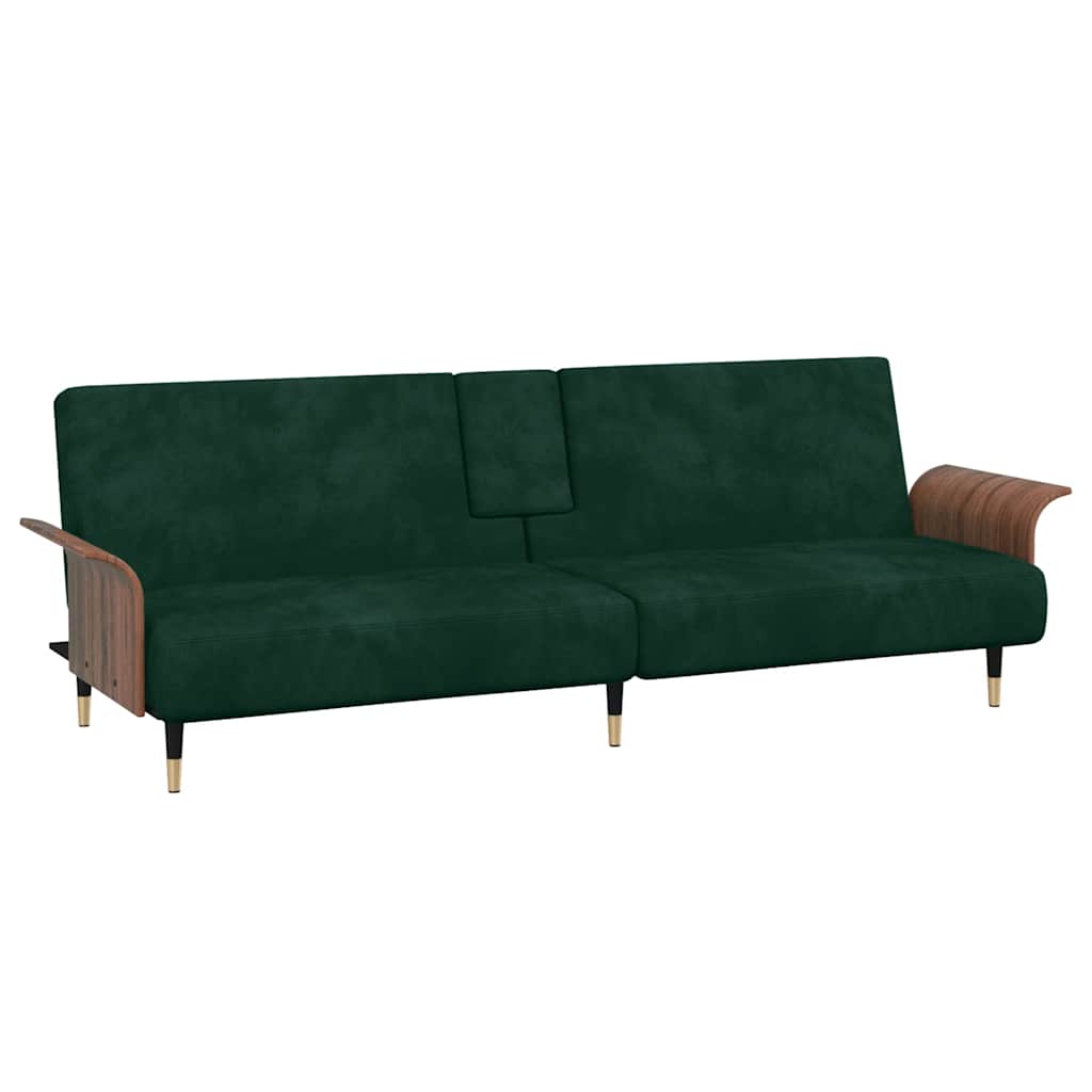 Schlafsofa mit Getränkehaltern Dunkelgrün Samt