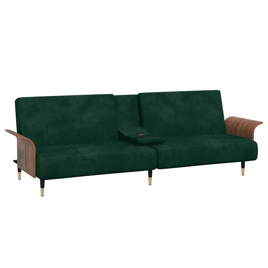 Schlafsofa mit Getränkehaltern Dunkelgrün Samt
