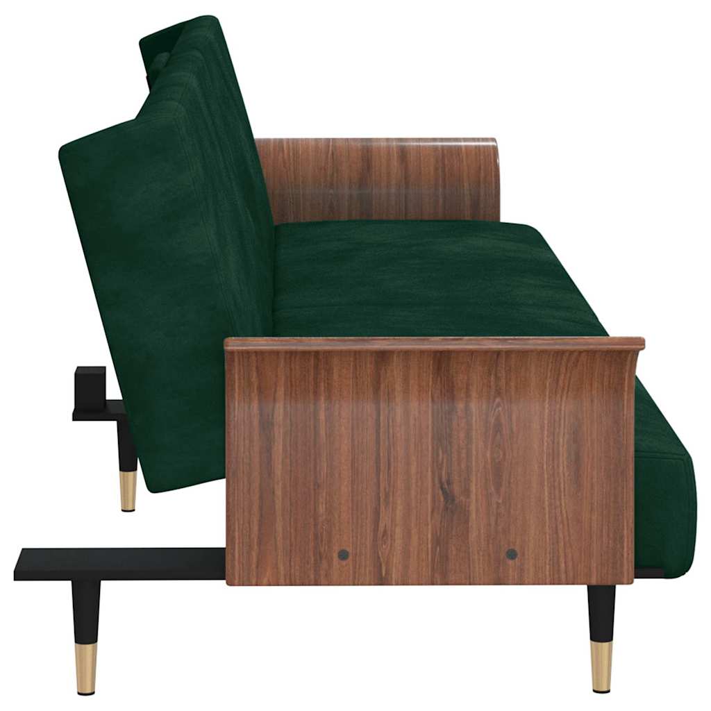 Schlafsofa mit Getränkehaltern Dunkelgrün Samt
