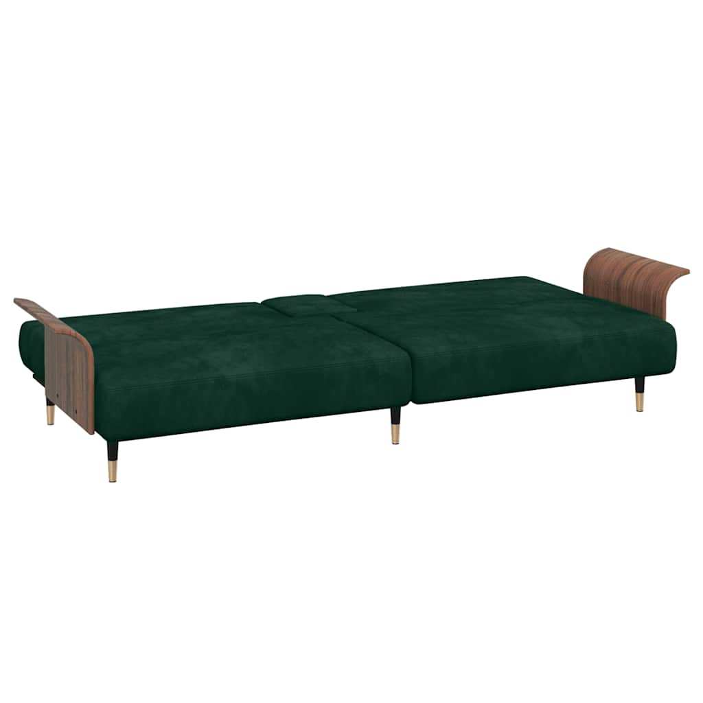 Schlafsofa mit Getränkehaltern Dunkelgrün Samt