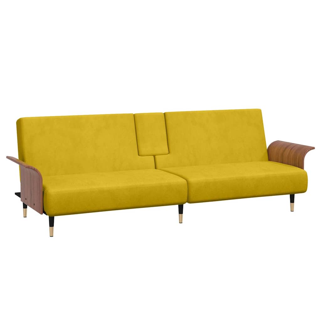 Schlafsofa mit Getränkehaltern Gelb Samt