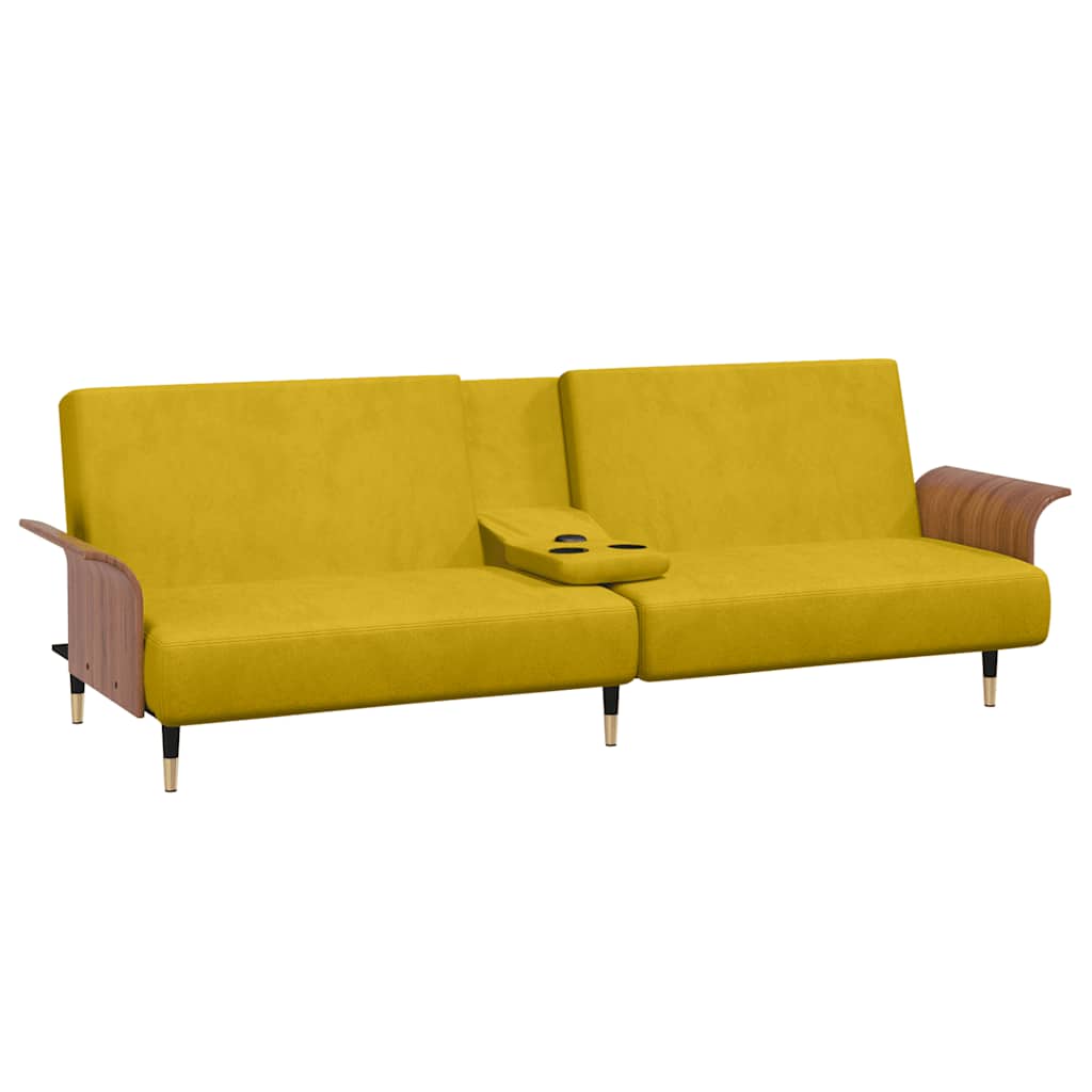 Schlafsofa mit Getränkehaltern Gelb Samt