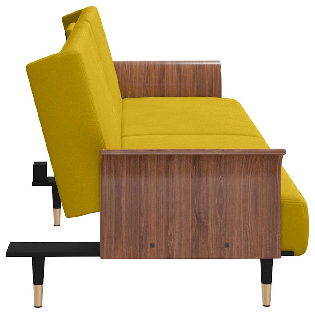 Schlafsofa mit Getränkehaltern Gelb Samt