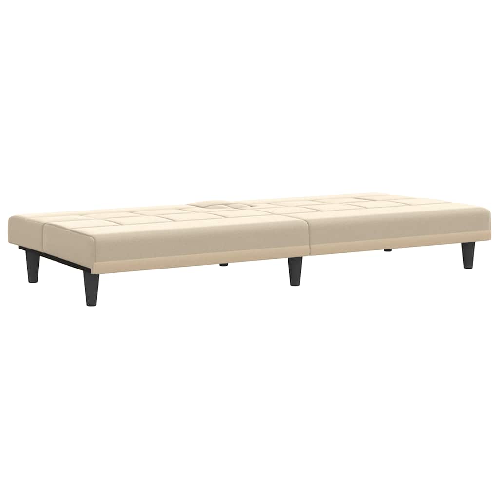 Schlafsofa mit Getränkehaltern Creme Stoff