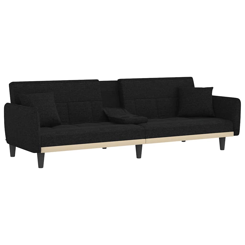 Schlafsofa mit Getränkehaltern Schwarz Stoff