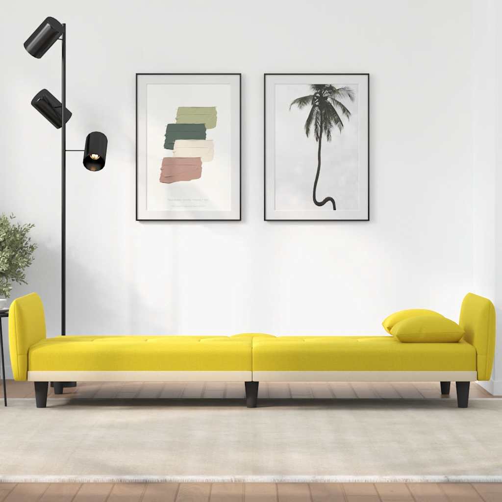 Schlafsofa mit Getränkehaltern Hellgelb Stoff