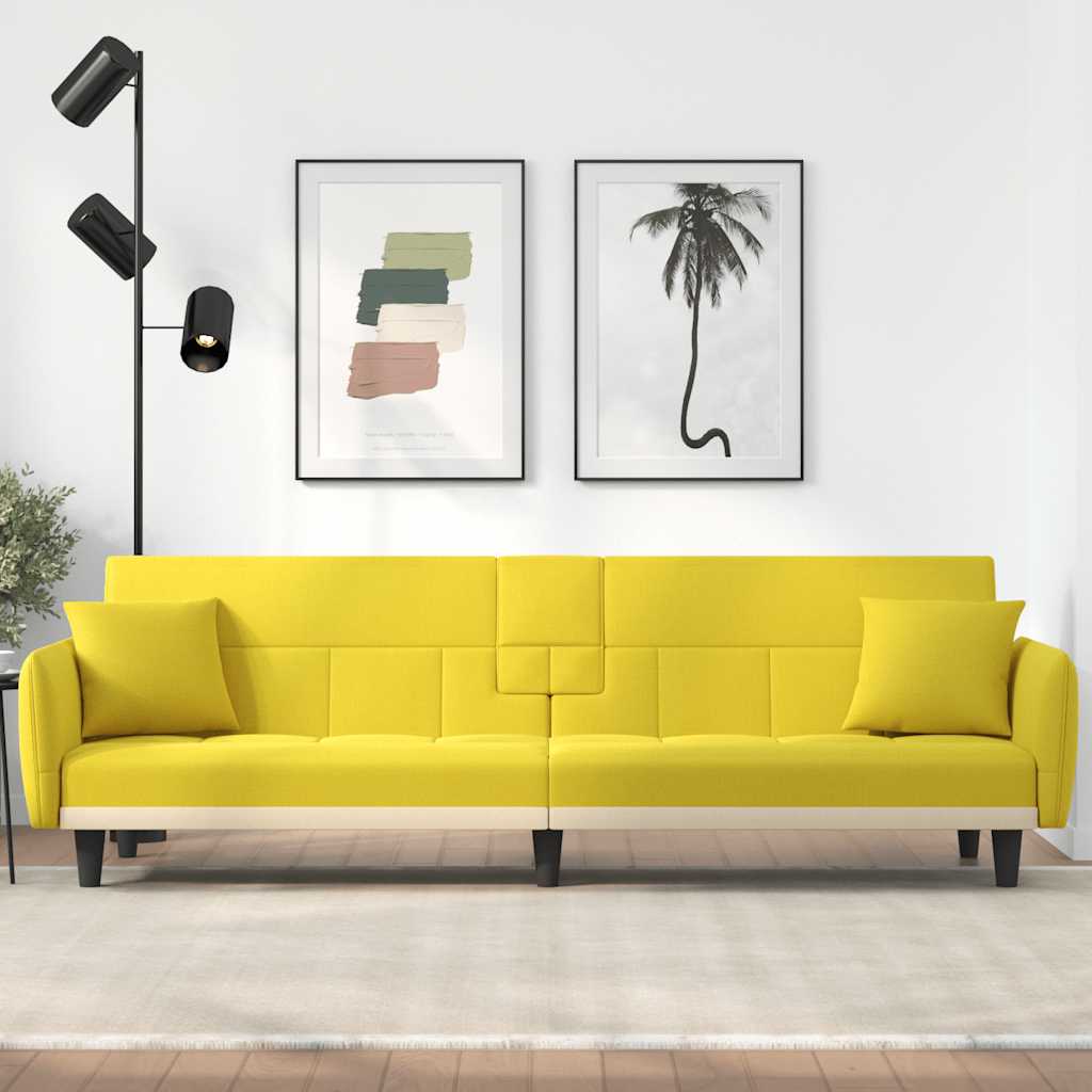 Schlafsofa mit Getränkehaltern Hellgelb Stoff