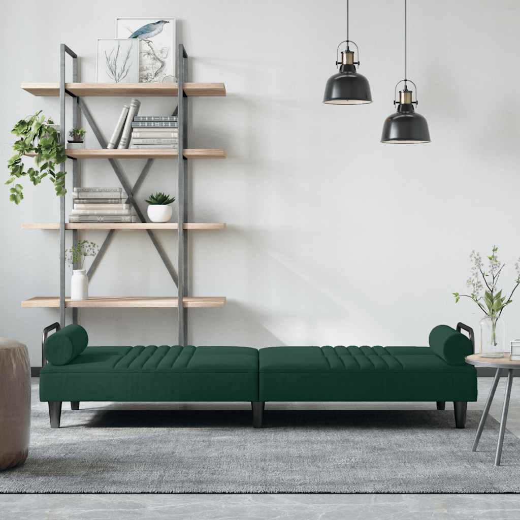Schlafsofa mit Armlehnen Dunkelgrün Samt