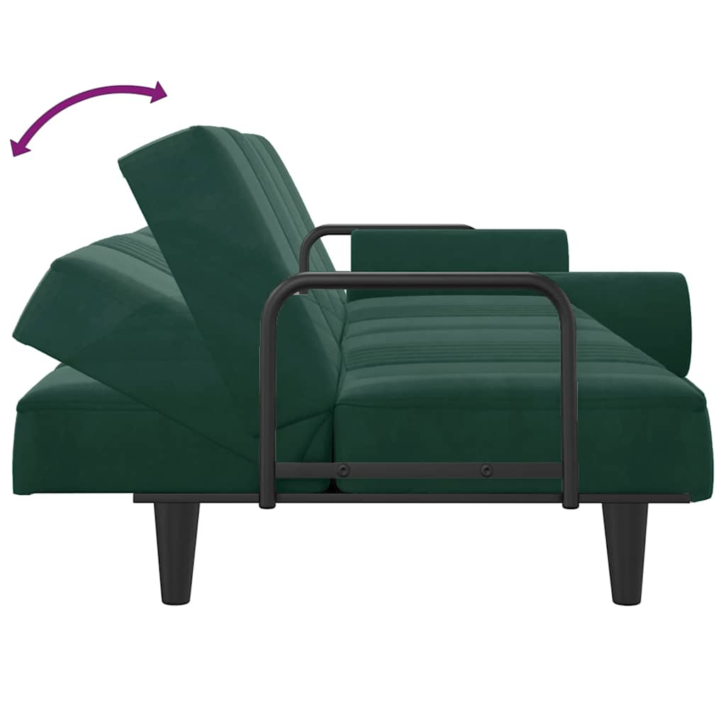 Schlafsofa mit Armlehnen Dunkelgrün Samt