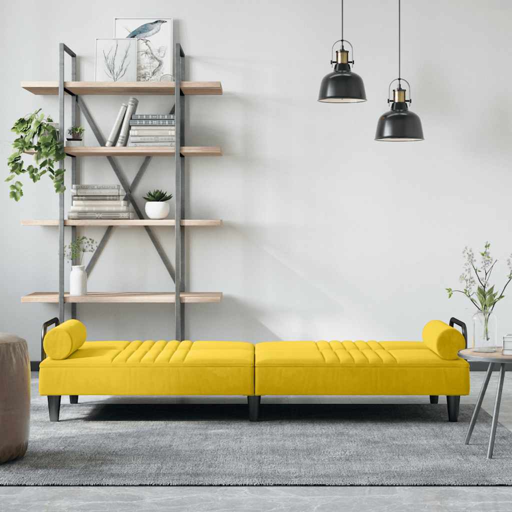Schlafsofa mit Armlehnen Gelb Samt