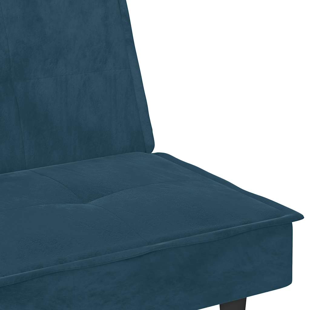 Schlafsofa mit Getränkehaltern Blau Samt