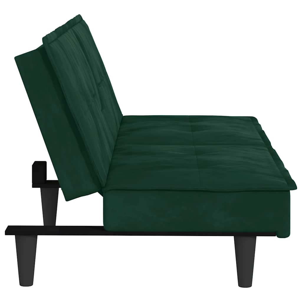 Schlafsofa mit Getränkehaltern Dunkelgrün Samt