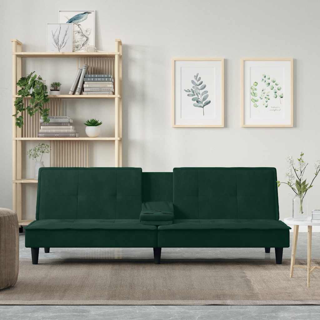 Schlafsofa mit Getränkehaltern Dunkelgrün Samt