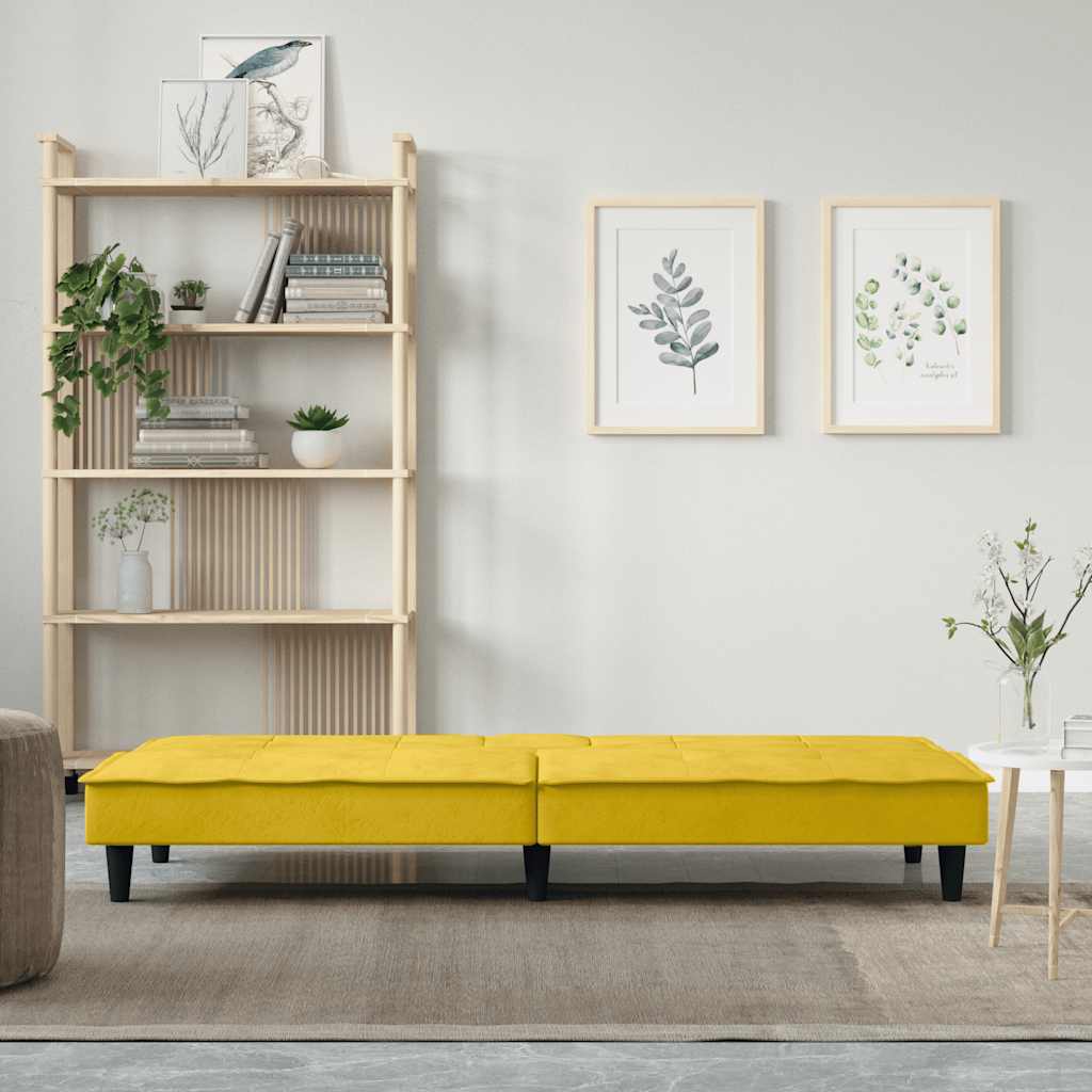 Schlafsofa mit Getränkehaltern Gelb Samt