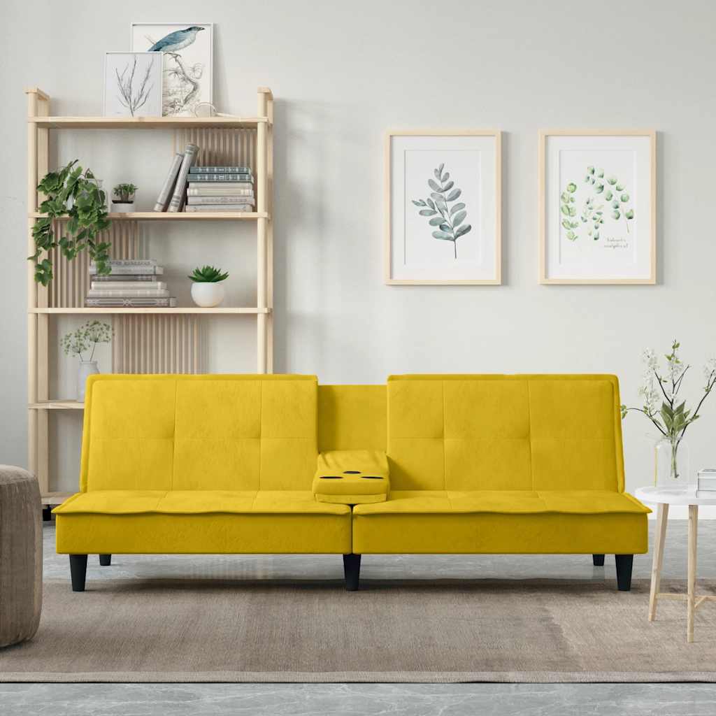 Schlafsofa mit Getränkehaltern Gelb Samt