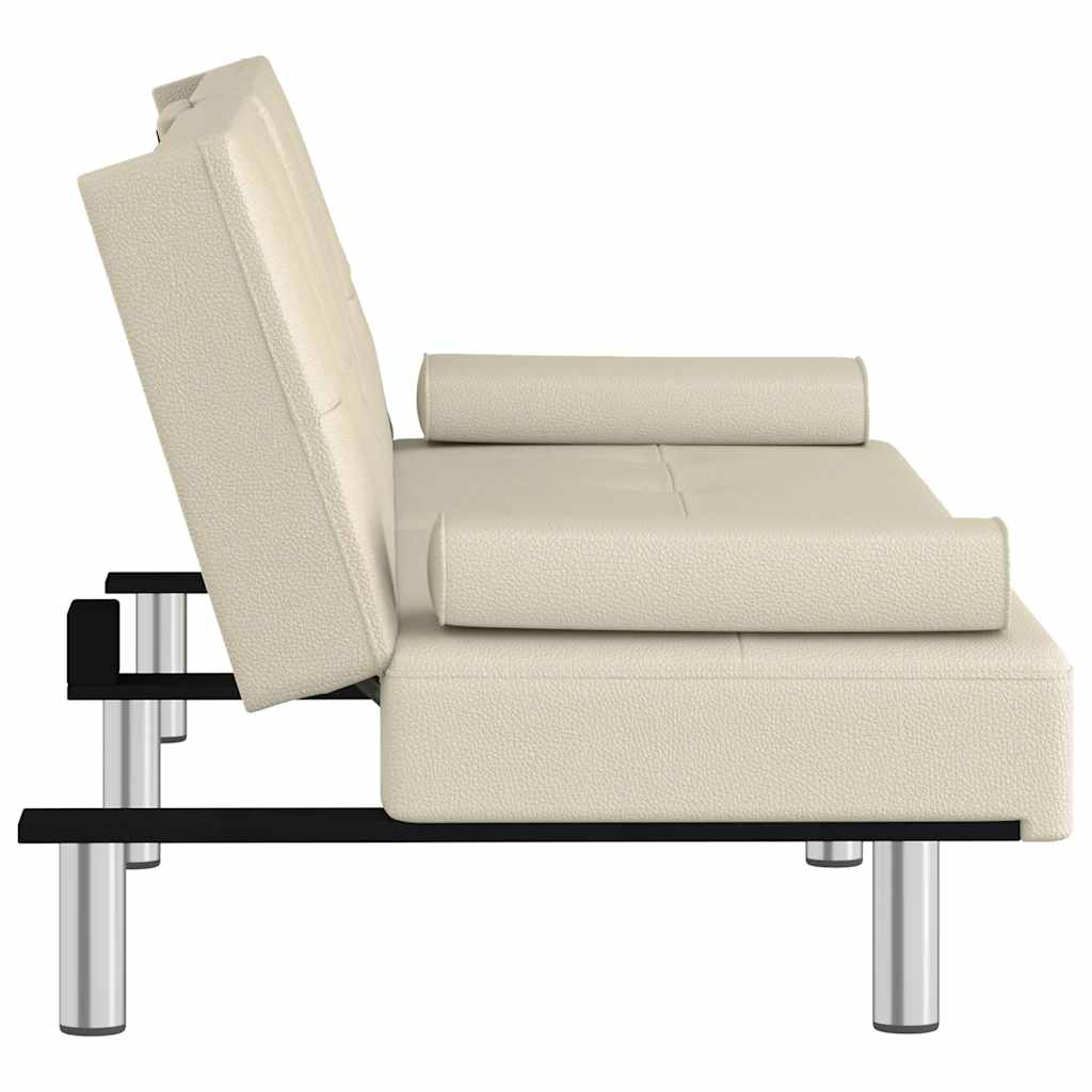 Schlafsofa mit Getränkehaltern Creme Kunstleder