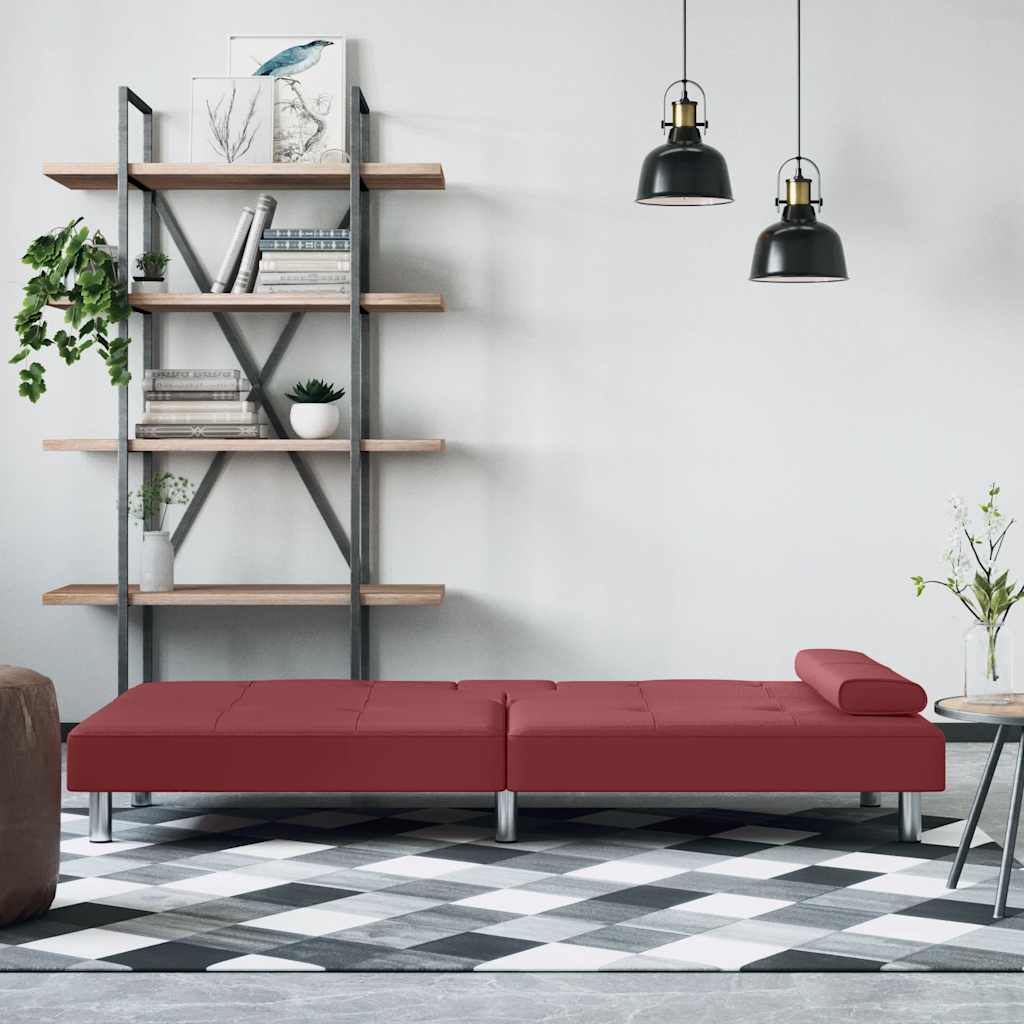 Schlafsofa mit Getränkehaltern Rot Kunstleder