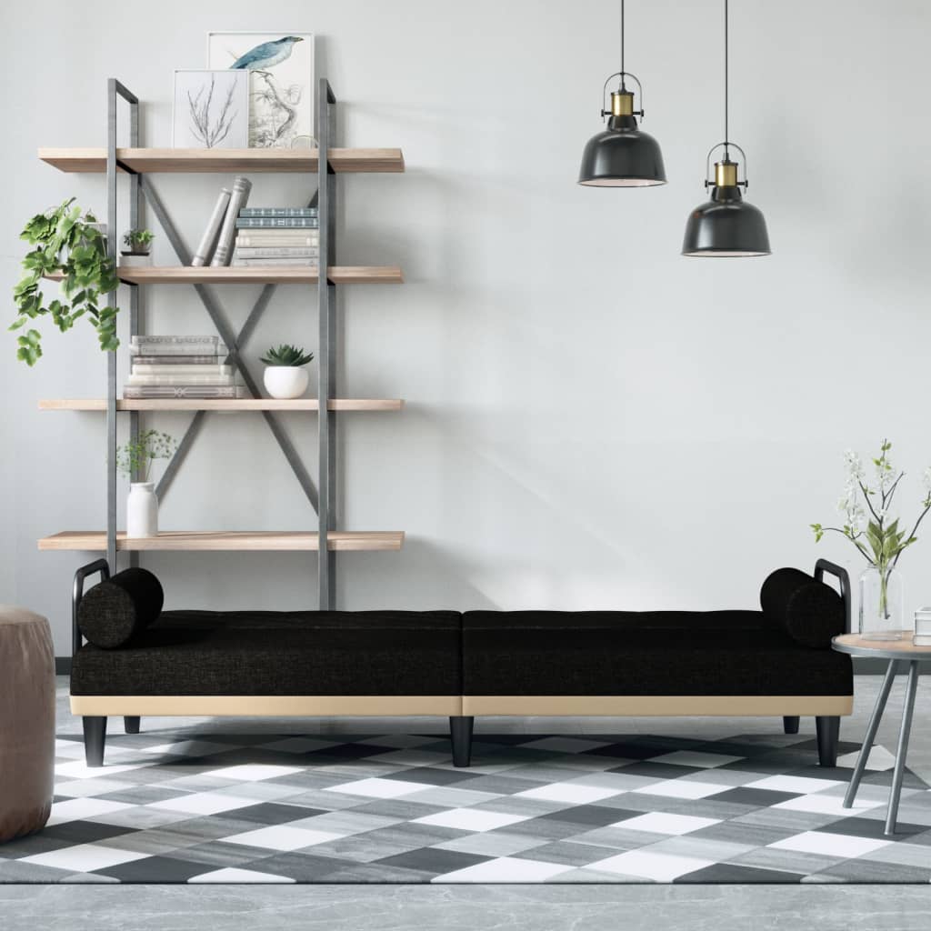Schlafsofa mit Armlehnen Schwarz Stoff