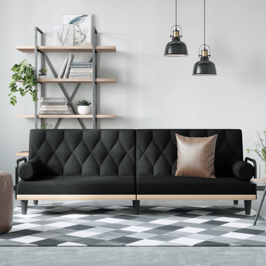 Schlafsofa mit Armlehnen Schwarz Stoff